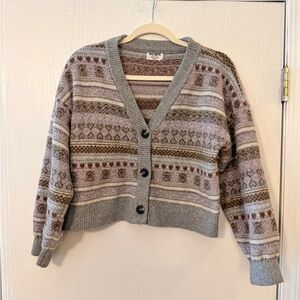 Nordstrom Gray and Brown Patterned Cardigan